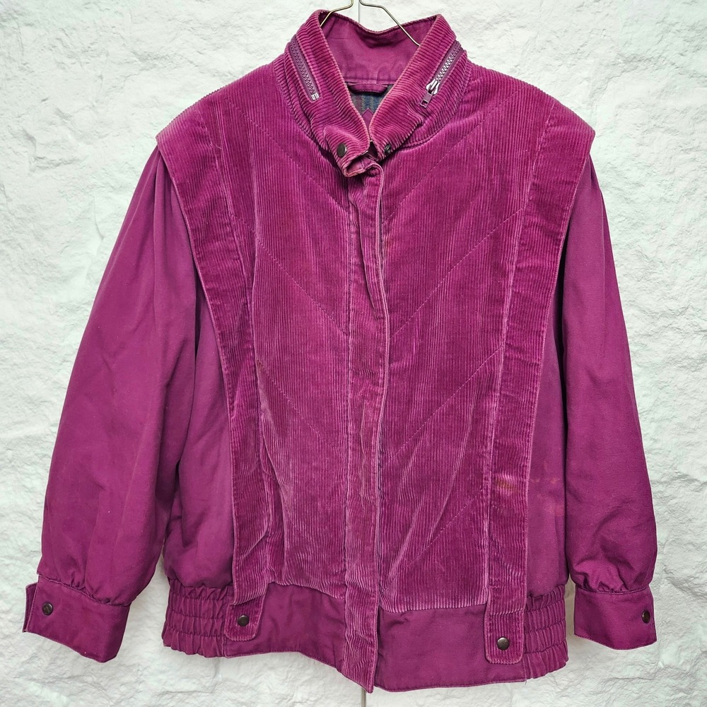 Vintage 80s Purple Corduroy Blanket Lined Bomber Jacket Retro Whimsigoth Sz 6